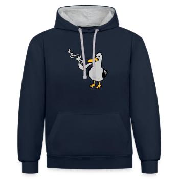 Stoner Seagull Fumant du chanvre - Sweat à capuche contrasté - bleu marine/gris chiné - Devant - Nico (186cm)