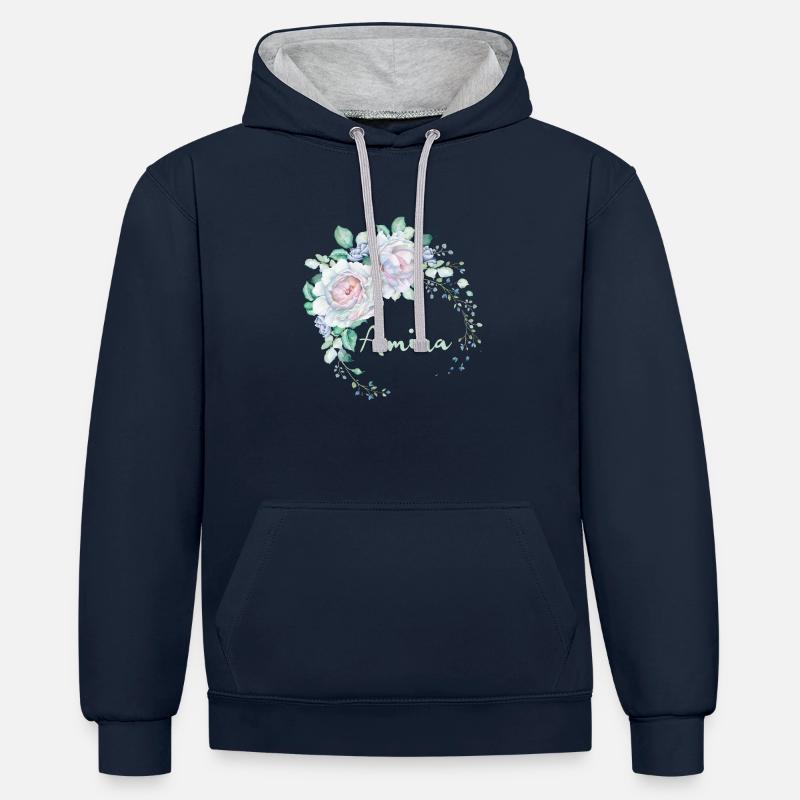 Pour Amina - Sweat à capuche contrasté - bleu marine/gris chiné
