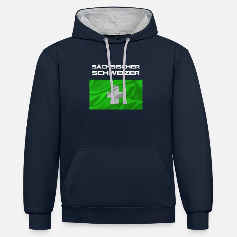 sächsischer schweizer 2 - Kontrast-Hoodie - Navy/Grau meliert