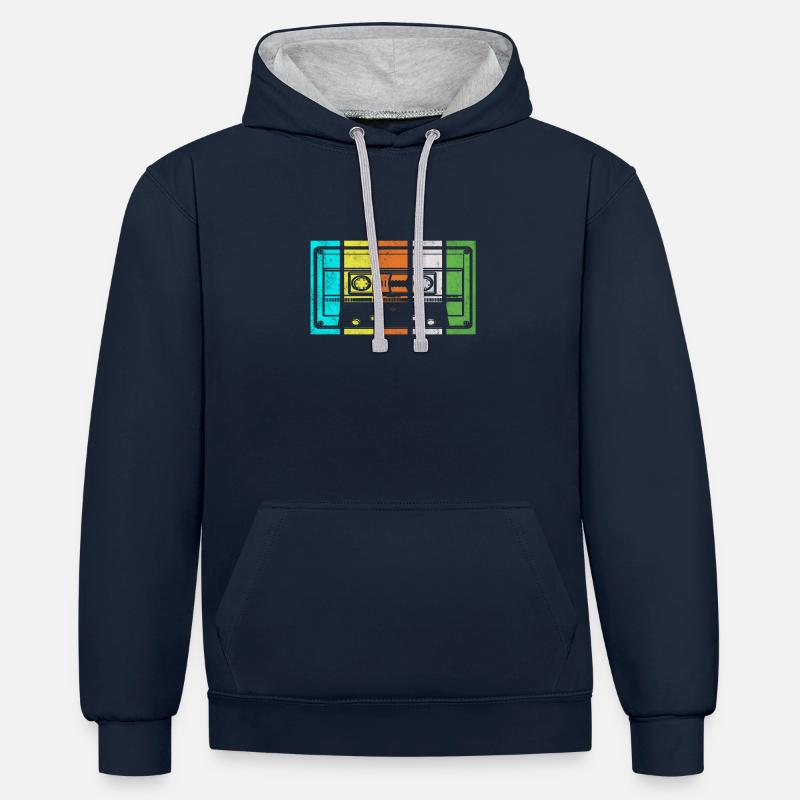 cassette - Sweat à capuche contrasté - bleu marine/gris chiné