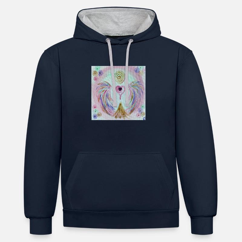 Coeur ange de réconciliation - Sweat à capuche contrasté - bleu marine/gris chiné
