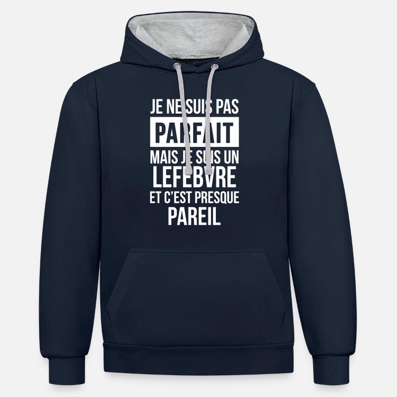 Nom de Famille - LEFEBVRE - Sweat à capuche contrasté - bleu marine/gris chiné