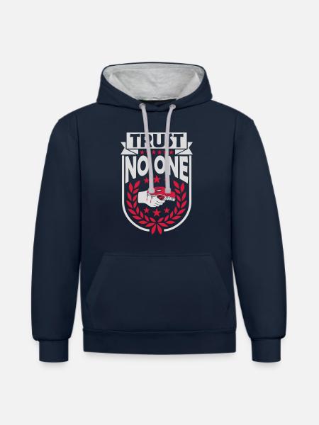 trust no one quote - Contrast hoodie - navy/heather grey