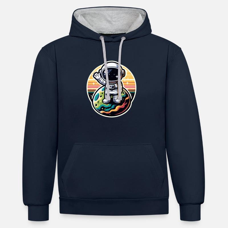 Petit astronaute - Sweat à capuche contrasté - bleu marine/gris chiné