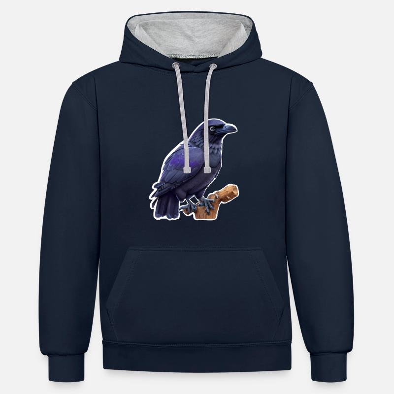 Corbeau - Sweat à capuche contrasté - bleu marine/gris chiné