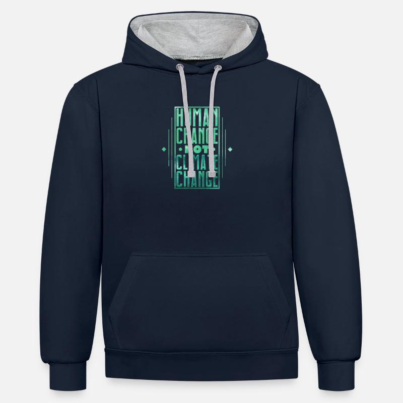 Changement humain, pas changement climatique - Sweat à capuche contrasté - bleu marine/gris chiné