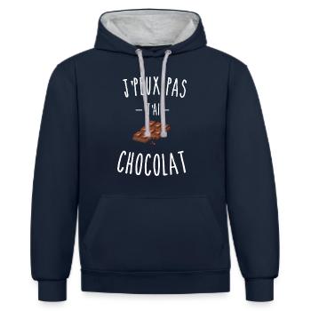je peux pas j'ai chocolat - tablette - Sweat à capuche contrasté - bleu marine/gris chiné - Devant - Nico (186cm)