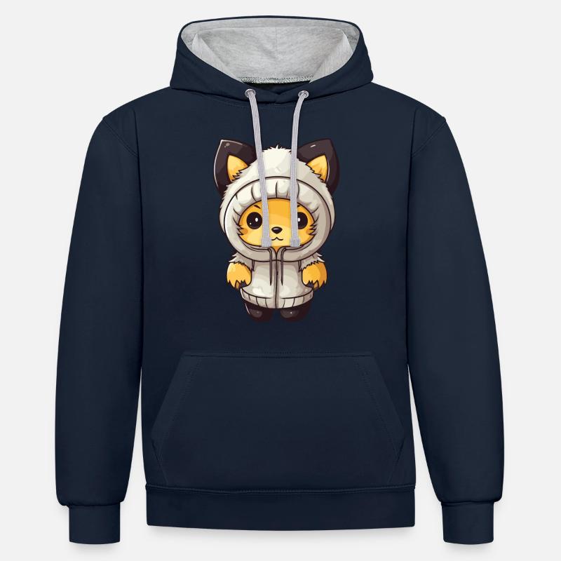 Fuchs Winter Comic Niedlich - Kontrast-Hoodie - Navy/Grau meliert