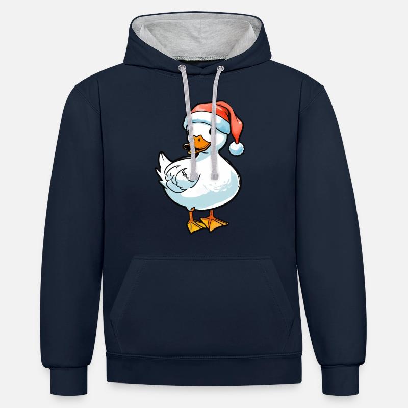 Dessin de Noël de canard - Sweat à capuche contrasté - bleu marine/gris chiné