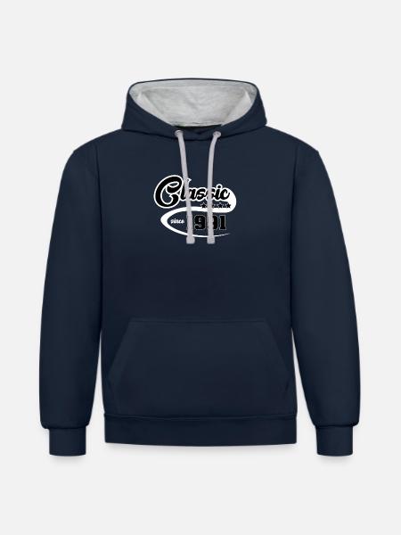 Geschenkidee Classic since 1991 - Kontrast-Hoodie - Navy/Grau meliert
