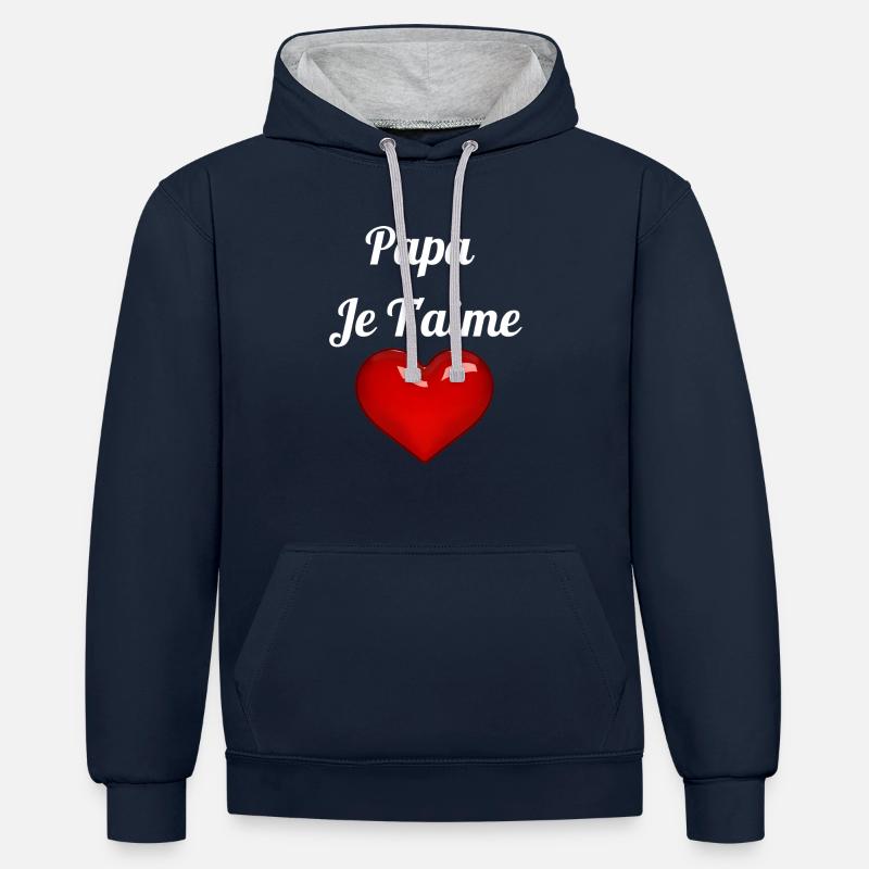 Papa Je T aime - Sweat à capuche contrasté - bleu marine/gris chiné