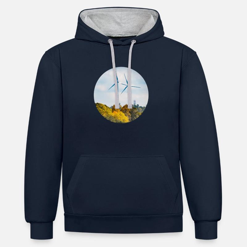 Énergie éolienne - Sweat à capuche contrasté - bleu marine/gris chiné