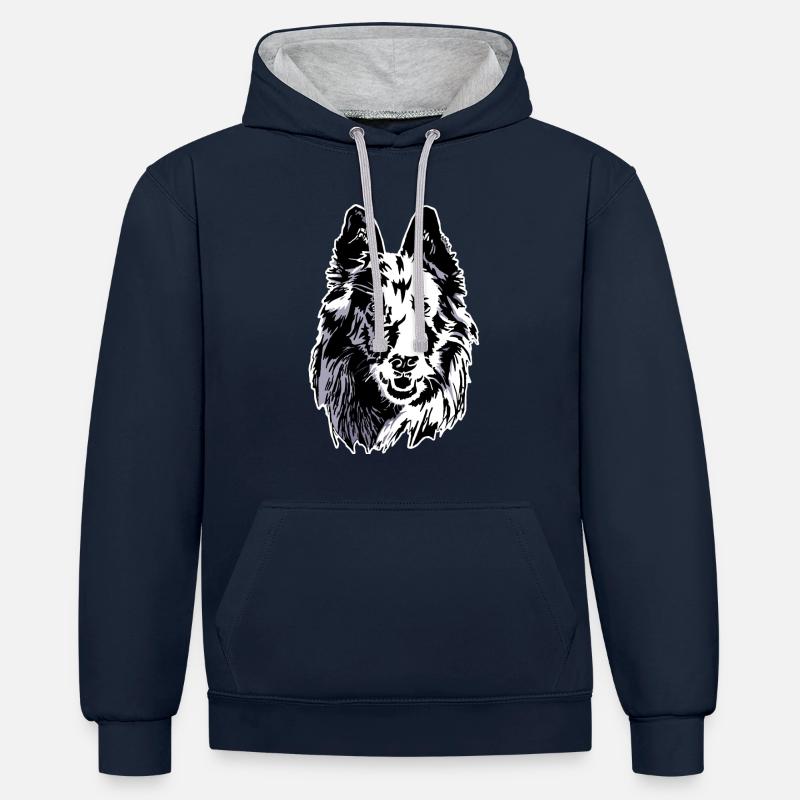 groenendael - Sweat à capuche contrasté - bleu marine/gris chiné