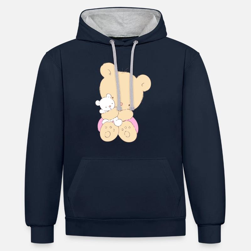 Bear hugging toy Teddy bear - Kontrast-Hoodie - Navy/Grau meliert