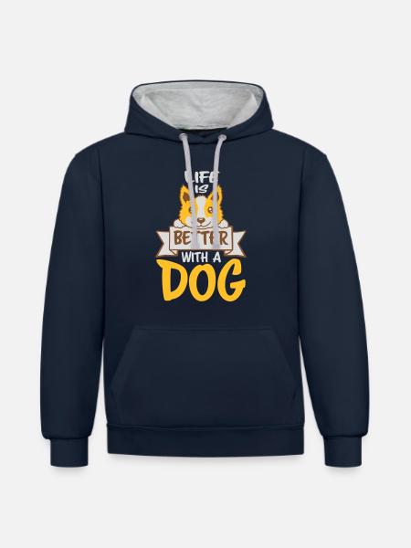 better with a dog - Contrast hoodie - navy/heather grey