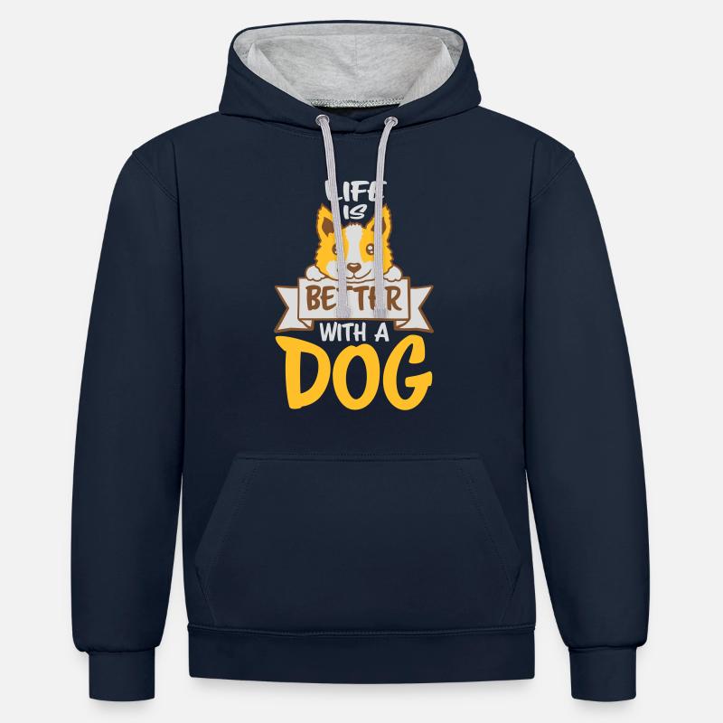 mieux avec un chien - Sweat à capuche contrasté - bleu marine/gris chiné