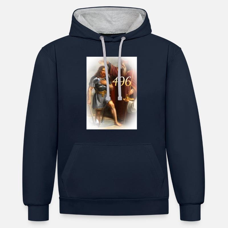 Batême de Clovis 496 - Sweat à capuche contrasté - bleu marine/gris chiné