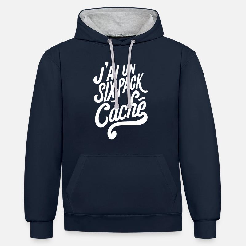J'ai un six-pack caché - Sweat à capuche contrasté - bleu marine/gris chiné