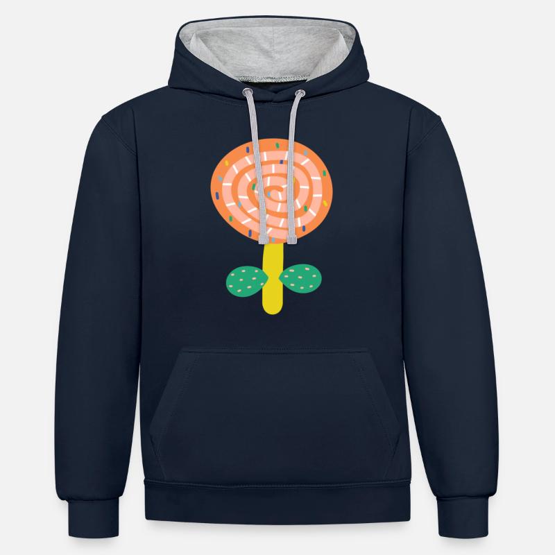 Petite fleur rouge - Sweat à capuche contrasté - bleu marine/gris chiné