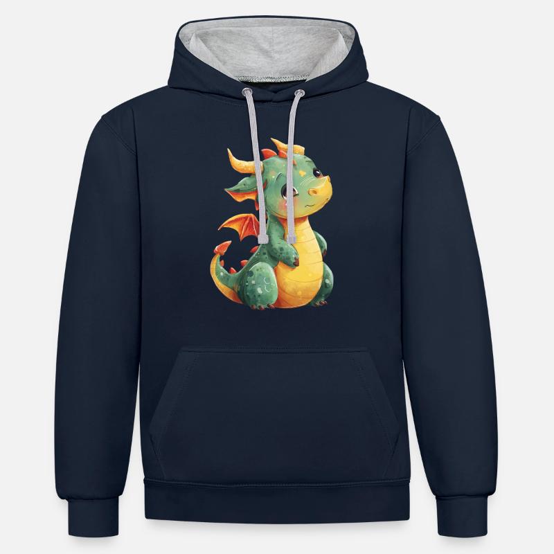 Mignon bébé dragon - Sweat à capuche contrasté - bleu marine/gris chiné