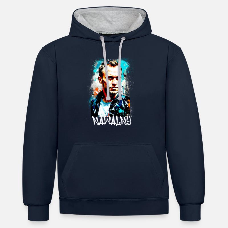 héros,navalny,graffiti,drapeau,russie - Sweat à capuche contrasté - bleu marine/gris chiné