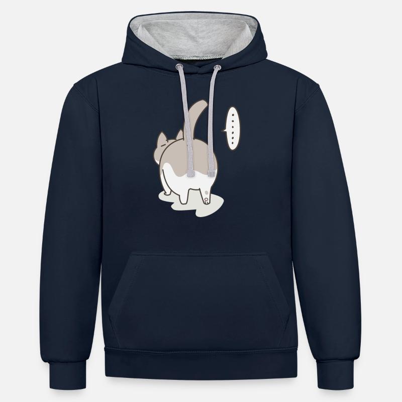 Chat par derrière - Sweat à capuche contrasté - bleu marine/gris chiné