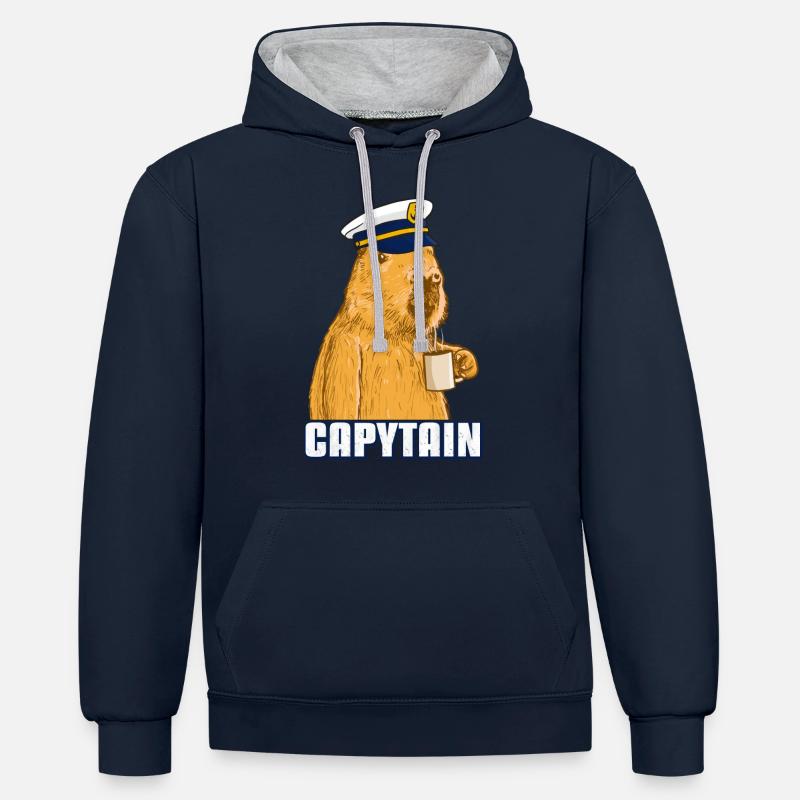 Capitaine Capybara Capytain - Sweat à capuche contrasté - bleu marine/gris chiné