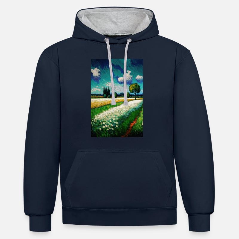 Blumenfeld - Sweat à capuche contrasté - bleu marine/gris chiné