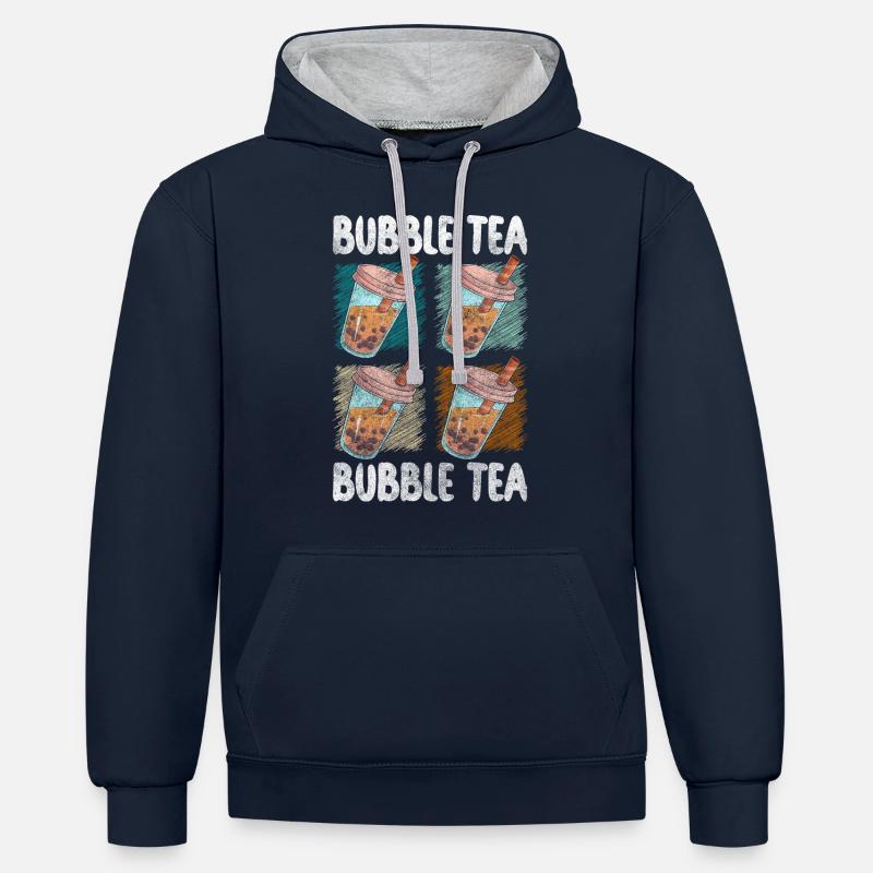 Bubble Tea Taïwan Sirop Rafraîchissement - Sweat à capuche contrasté - bleu marine/gris chiné