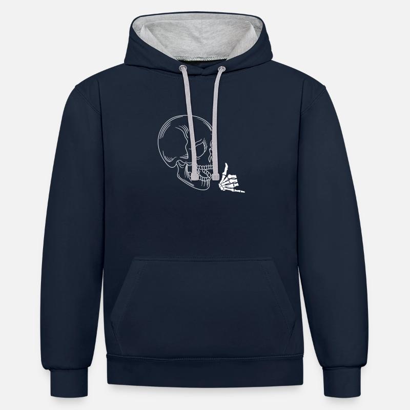 Crâne à bascule - Sweat à capuche contrasté - bleu marine/gris chiné