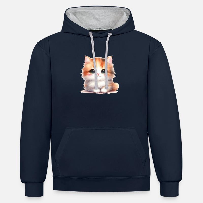 Chat mignon - Sweat à capuche contrasté - bleu marine/gris chiné