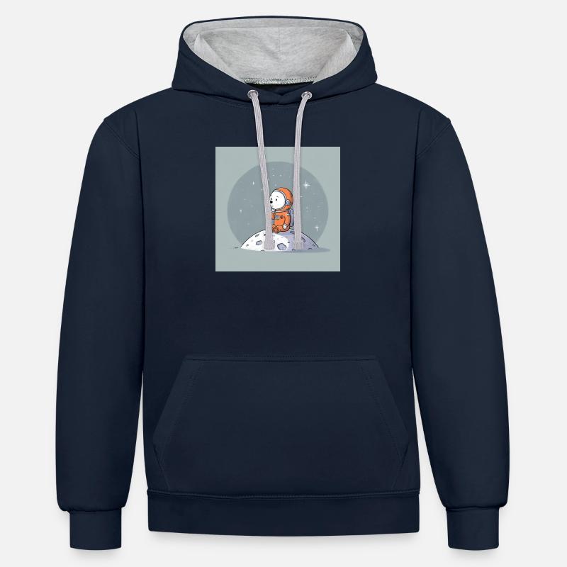 Illustration d’astronaute snob de l’espace - Sweat à capuche contrasté - bleu marine/gris chiné
