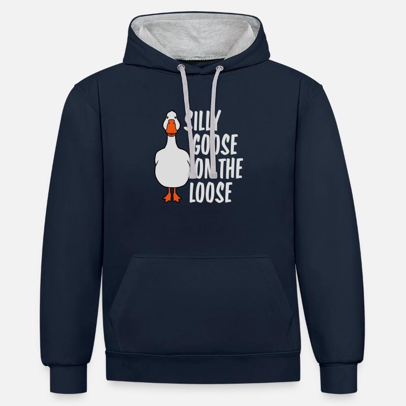 oie en liberté - Sweat à capuche contrasté - bleu marine/gris chiné