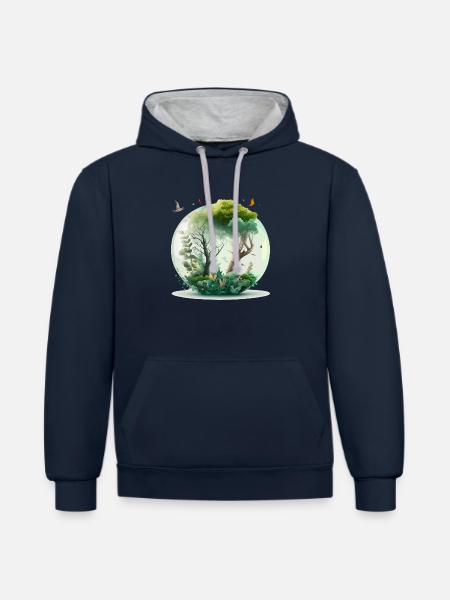 The miniature forest - Contrast hoodie - navy/heather grey