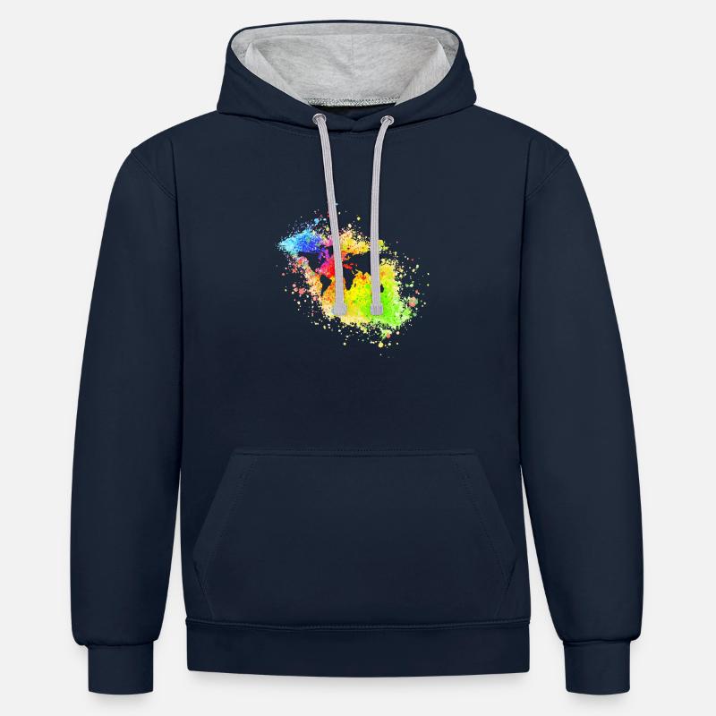 Monde devant les taches arc-en-ciel - Sweat à capuche contrasté - bleu marine/gris chiné