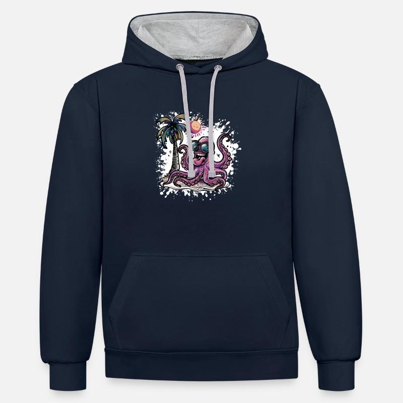 Octopus Vacances d’été - Sweat à capuche contrasté - bleu marine/gris chiné
