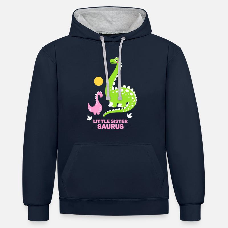 Petite sœur Saurus - Sweat à capuche contrasté - bleu marine/gris chiné