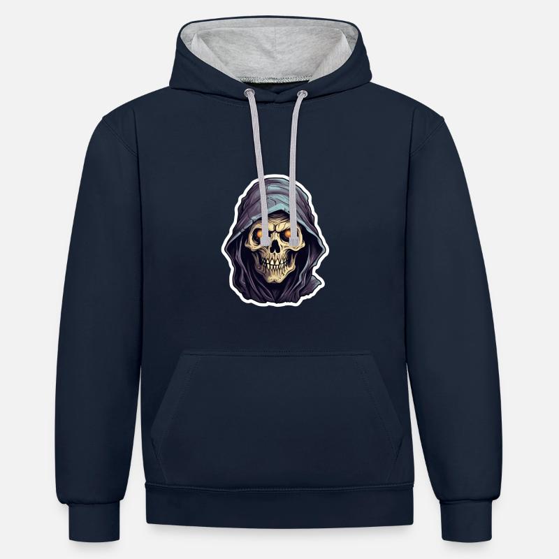 Crâne de mort Halloween - Sweat à capuche contrasté - bleu marine/gris chiné