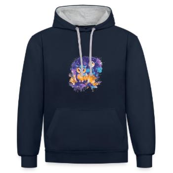 Bunte Eule unter einem Sternenhimmel - Kontrast-Hoodie - Navy/Grau meliert - Vorne - Nico (186cm)