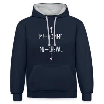 mi-homme mi-cheval - Sweat à capuche contrasté - bleu marine/gris chiné - Devant - Nico (186cm)