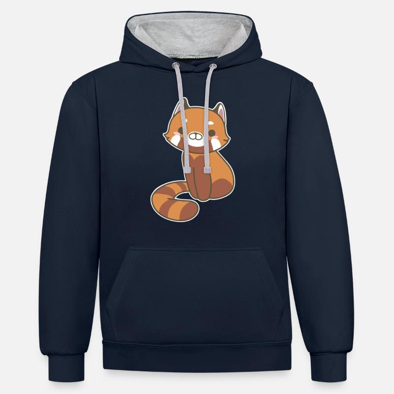 Panda rouge - Sweat à capuche contrasté - bleu marine/gris chiné