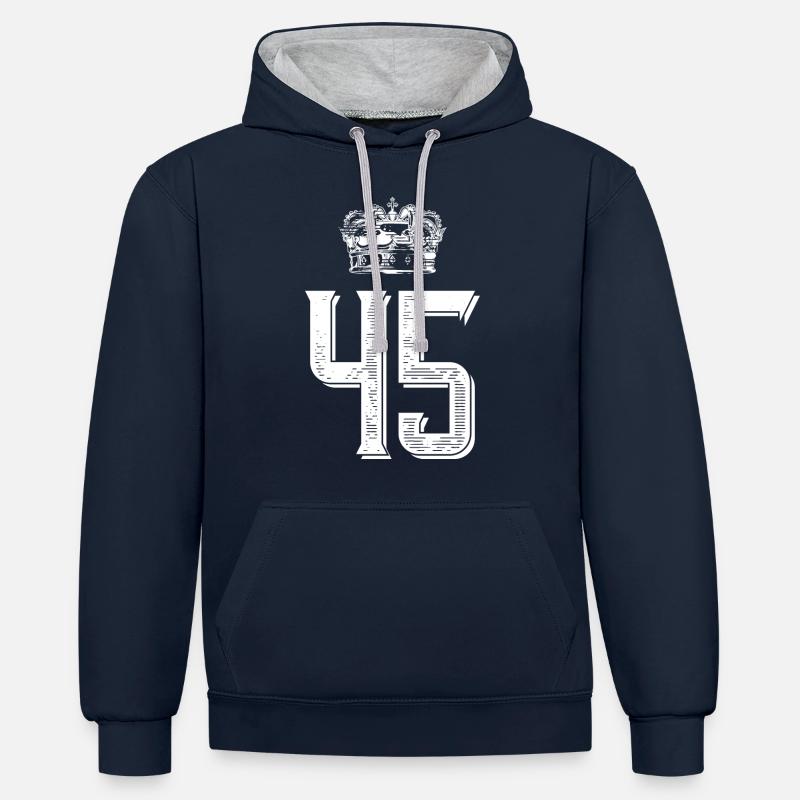 45 Couronne numérique - Sweat à capuche contrasté - bleu marine/gris chiné