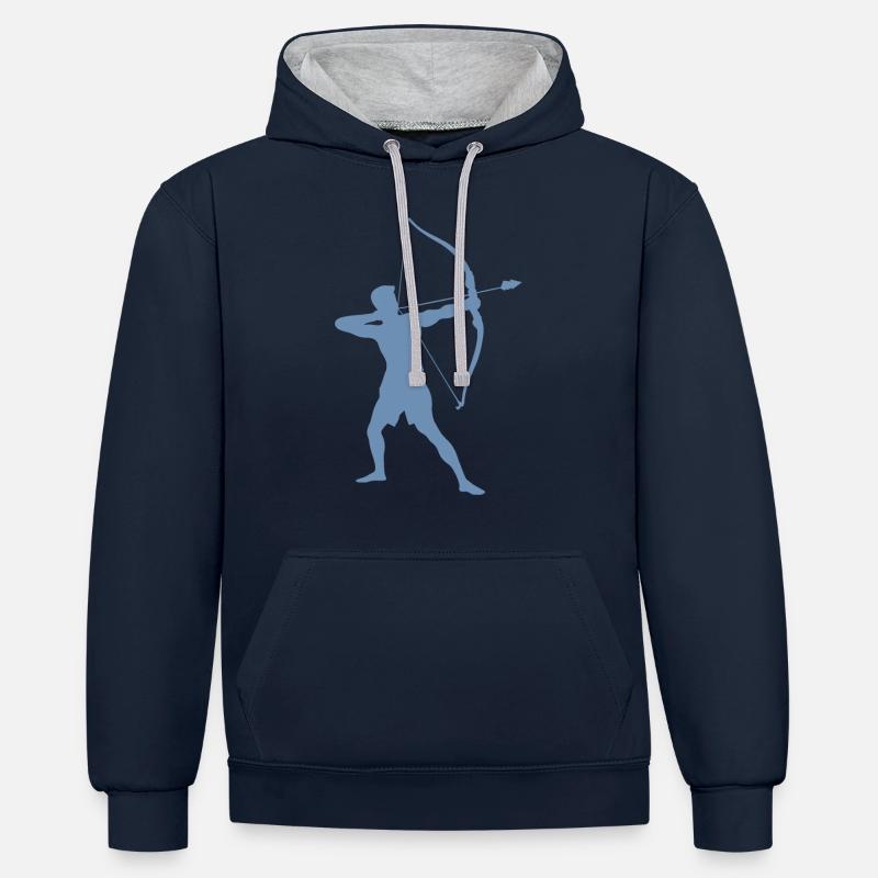 Silhouette d’archer, précise - Sweat à capuche contrasté - bleu marine/gris chiné