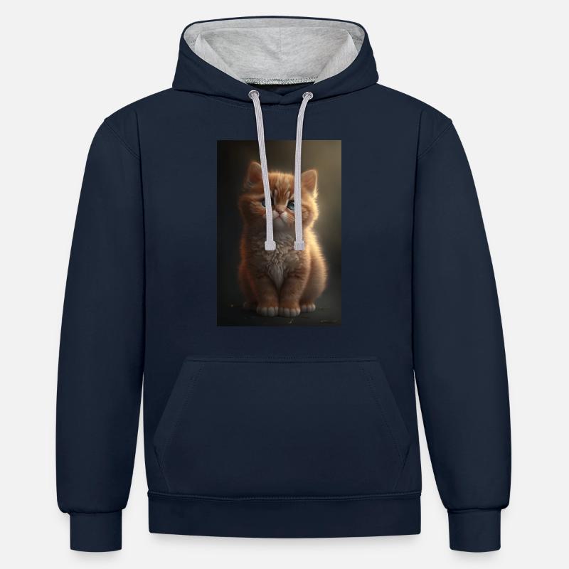 Chat - Sweat à capuche contrasté - bleu marine/gris chiné