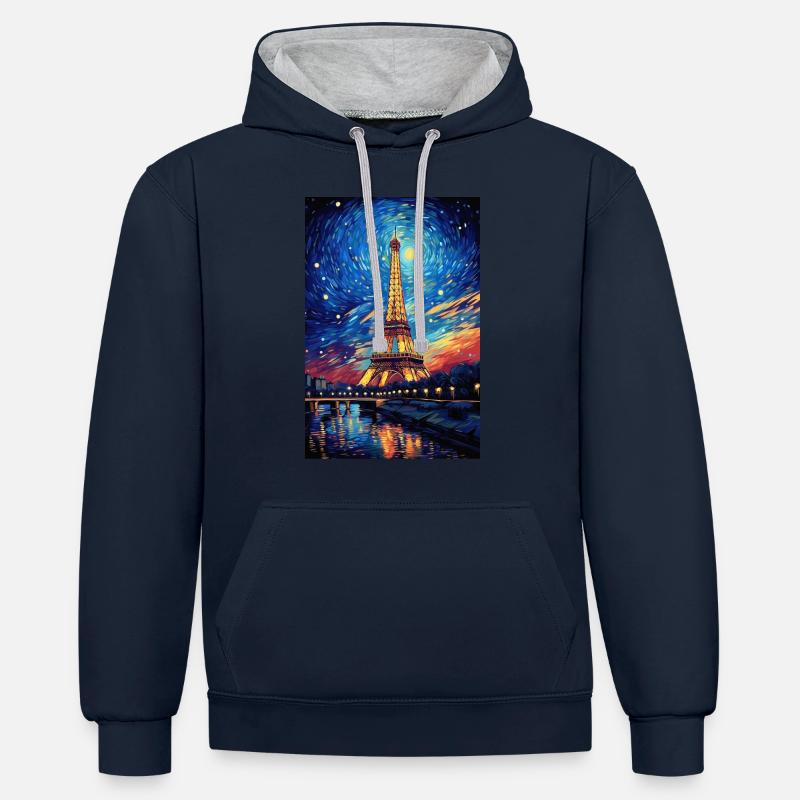 Tour Eiffel - Sweat à capuche contrasté - bleu marine/gris chiné