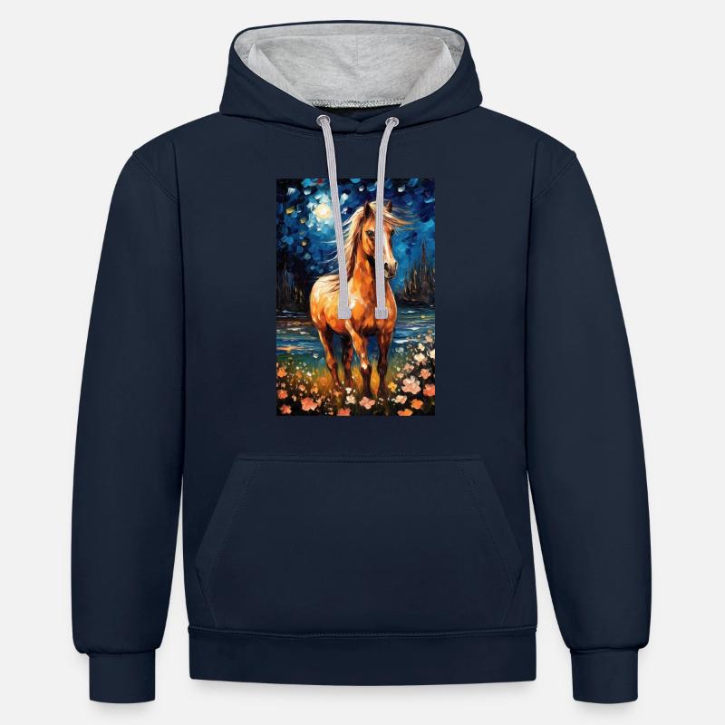 Cheval - Sweat à capuche contrasté - bleu marine/gris chiné