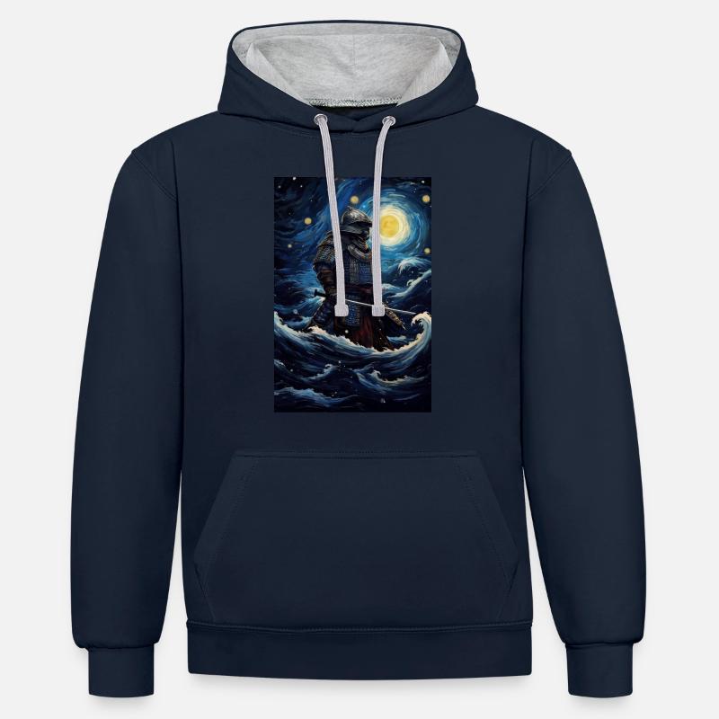 Samouraï - Sweat à capuche contrasté - bleu marine/gris chiné