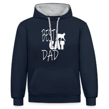 Chat chat papa chat ami - Sweat à capuche contrasté - bleu marine/gris chiné - Devant - Nico (186cm)