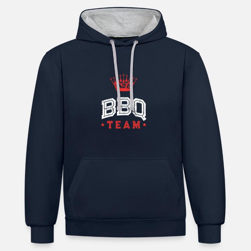Équipe de barbecue - Sweat à capuche contrasté - bleu marine/gris chiné