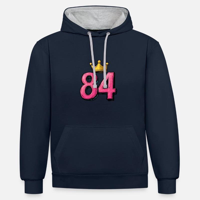 84 Numéro Jersey Couronne - Sweat à capuche contrasté - bleu marine/gris chiné